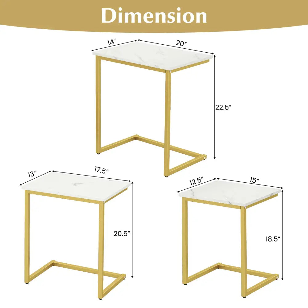 3 Pieces Multifunctional Coffee End Table Set-White - White - End & Side Tables