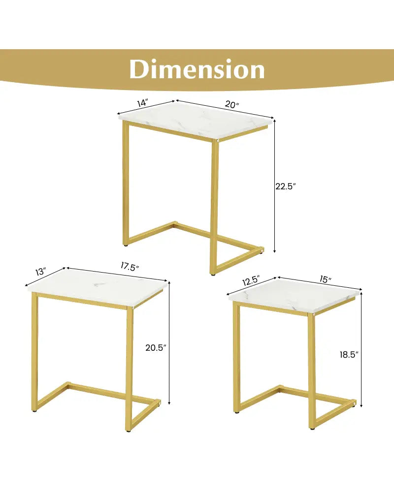 3 Pieces Multifunctional Coffee End Table Set-White - White - End & Side Tables