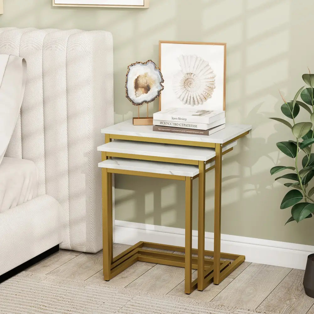3 Pieces Multifunctional Coffee End Table Set-White - White - End & Side Tables