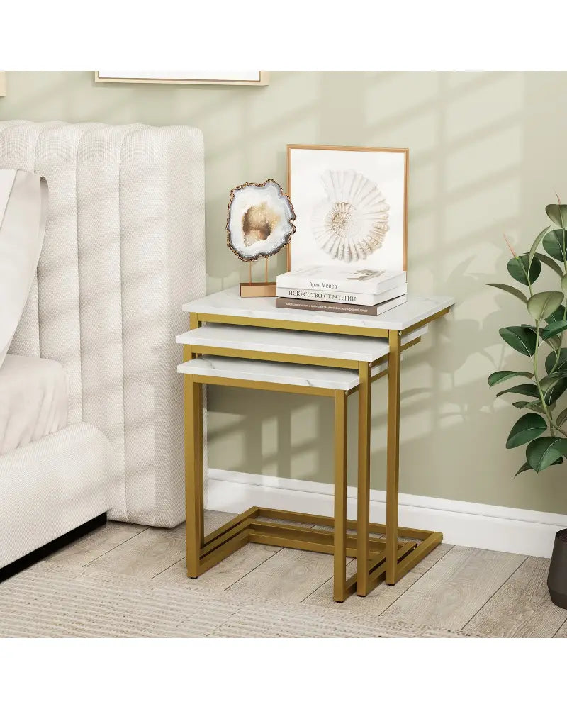 3 Pieces Multifunctional Coffee End Table Set-White - White - End & Side Tables