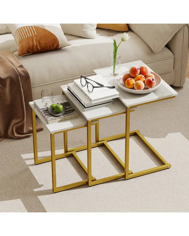 3 Pieces Multifunctional Coffee End Table Set-White - White - End & Side Tables