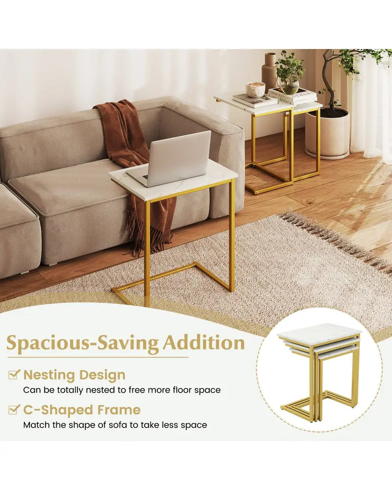 3 Pieces Multifunctional Coffee End Table Set-White - White - End & Side Tables