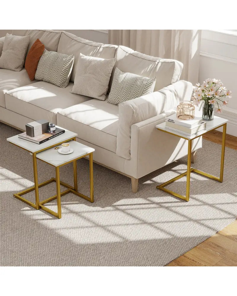 3 Pieces Multifunctional Coffee End Table Set-White - White - End & Side Tables