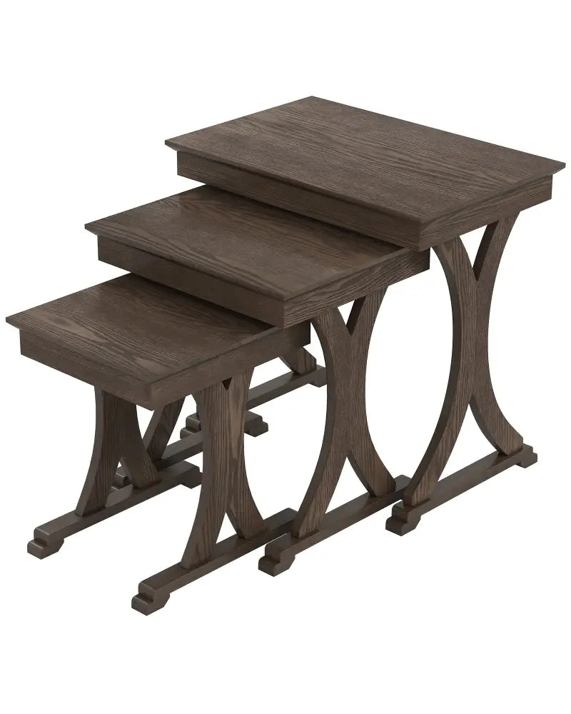 3 Pieces Nesting Coffee Table Side Table with Solid Rubber Wood Legs-Brown - Brown - End & Side Tables
