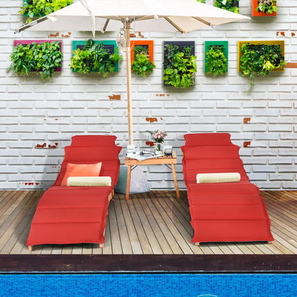 3 Pieces of Wooden Folding Patio Lounge Chair Table Set - Red - Patio Conversation Sets