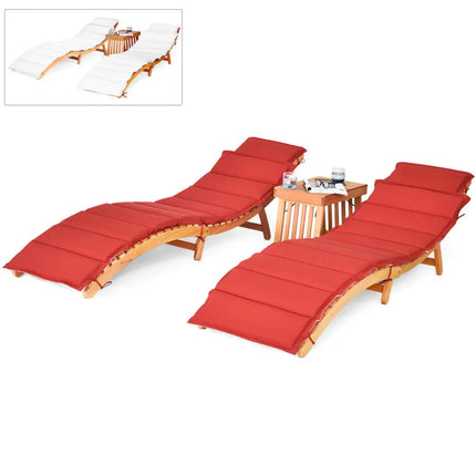 3 Pieces of Wooden Folding Patio Lounge Chair Table Set - Red - Patio Conversation Sets