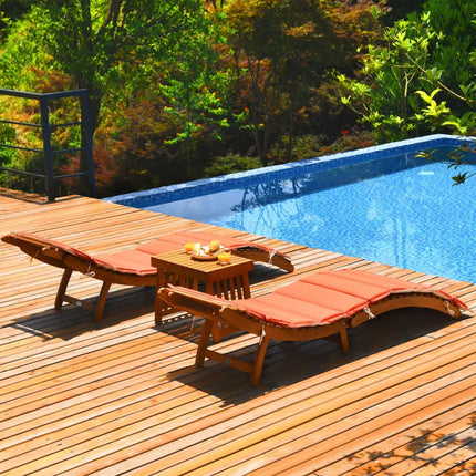 3 Pieces of Wooden Folding Patio Lounge Chair Table Set - Red - Patio Conversation Sets