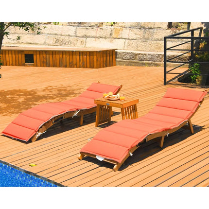 3 Pieces of Wooden Folding Patio Lounge Chair Table Set - Red - Patio Conversation Sets