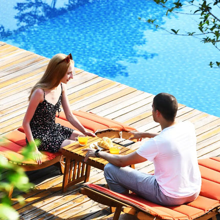 3 Pieces of Wooden Folding Patio Lounge Chair Table Set - Red - Patio Conversation Sets