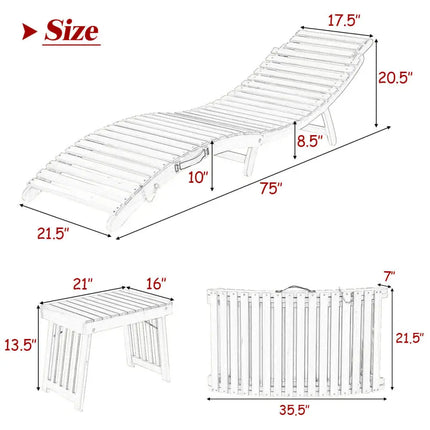 3 Pieces of Wooden Folding Patio Lounge Chair Table Set - Red - Patio Conversation Sets