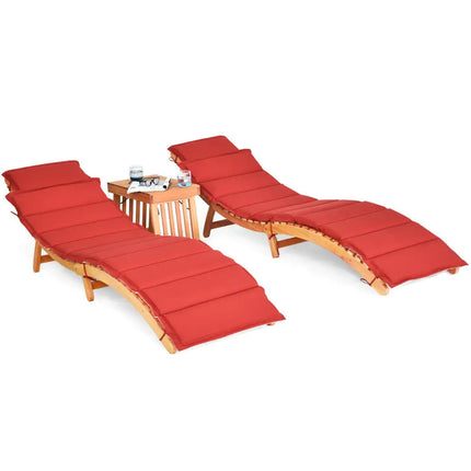 3 Pieces of Wooden Folding Patio Lounge Chair Table Set - Red - Patio Conversation Sets