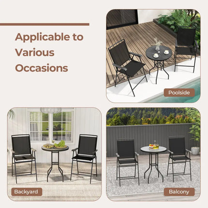 3 Pieces Outdoor Bar Stool Set with DPC Tabletop and Umbrella Hole for Poolside-Black - Black - Patio Conversation Sets