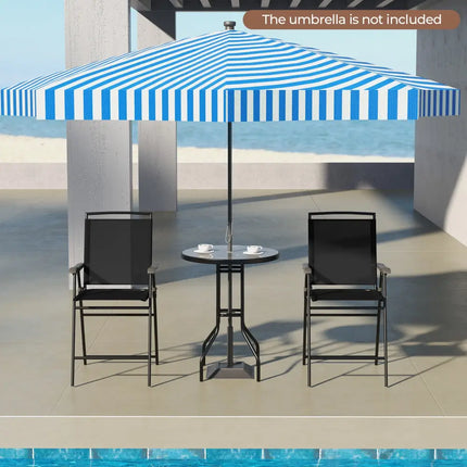 3 Pieces Outdoor Bar Stool Set with DPC Tabletop and Umbrella Hole for Poolside-Black - Black - Patio Conversation Sets