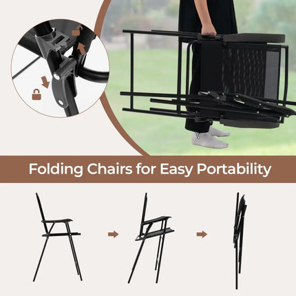 3 Pieces Outdoor Bar Stool Set with DPC Tabletop and Umbrella Hole for Poolside-Black - Black - Patio Conversation Sets