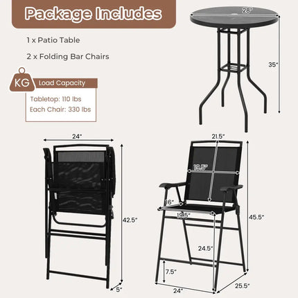 3 Pieces Outdoor Bar Stool Set with DPC Tabletop and Umbrella Hole for Poolside-Black - Black - Patio Conversation Sets