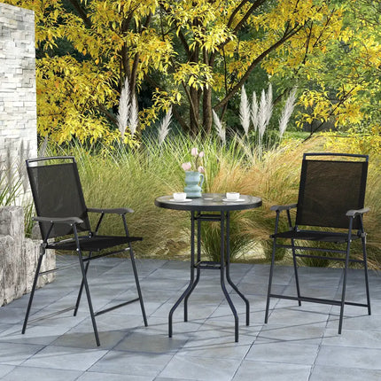 3 Pieces Outdoor Bar Stool Set with DPC Tabletop and Umbrella Hole for Poolside-Black - Black - Patio Conversation Sets