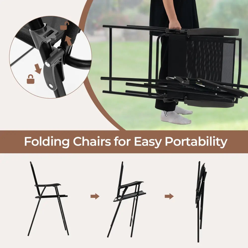 3 Pieces Outdoor Bar Stool Set with DPC Tabletop and Umbrella Hole for Poolside-Black - Black - Patio Conversation Sets