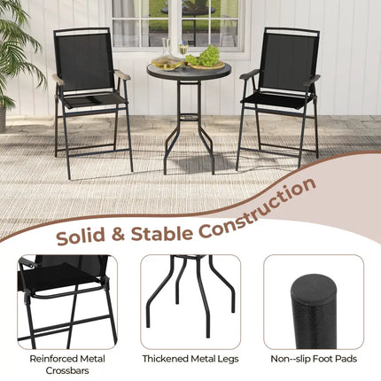 3 Pieces Outdoor Bar Stool Set with DPC Tabletop and Umbrella Hole for Poolside-Black - Black - Patio Conversation Sets