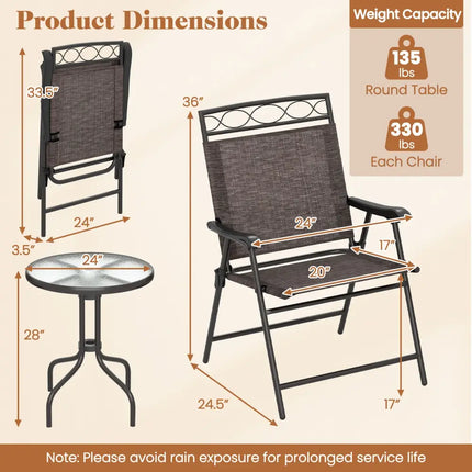 3 Pieces Outdoor Bistro Dining Furniture Set with 1.57 Inch Umbrella Hole - Brown - Patio Conversation Sets
