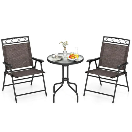 3 Pieces Outdoor Bistro Dining Furniture Set with 1.57 Inch Umbrella Hole - Brown - Patio Conversation Sets
