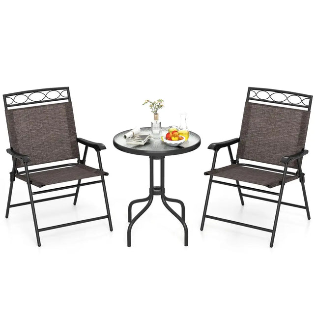 3 Pieces Outdoor Bistro Dining Furniture Set with 1.57 Inch Umbrella Hole - Brown - Patio Conversation Sets