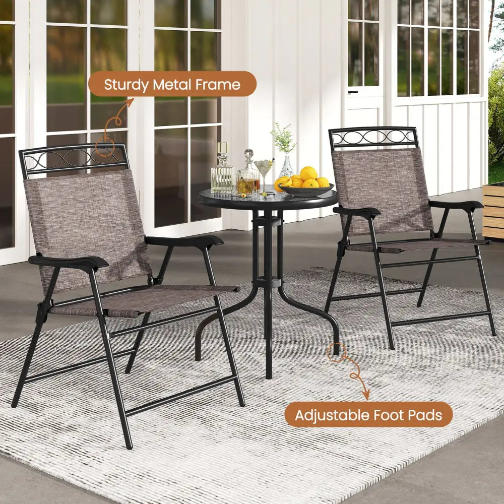 3 Pieces Outdoor Bistro Dining Furniture Set with 1.57 Inch Umbrella Hole - Brown - Patio Conversation Sets