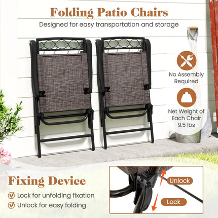 3 Pieces Outdoor Bistro Dining Furniture Set with 1.57 Inch Umbrella Hole - Brown - Patio Conversation Sets