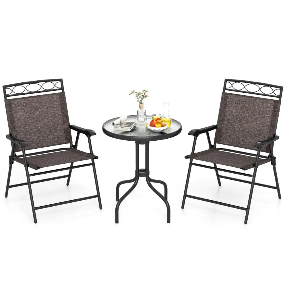 3 Pieces Outdoor Bistro Dining Furniture Set with 1.57 Inch Umbrella Hole - Brown - Patio Conversation Sets