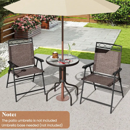 3 Pieces Outdoor Bistro Dining Furniture Set with 1.57 Inch Umbrella Hole - Brown - Patio Conversation Sets