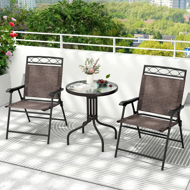 3 Pieces Outdoor Bistro Dining Furniture Set with 1.57 Inch Umbrella Hole - Brown - Patio Conversation Sets