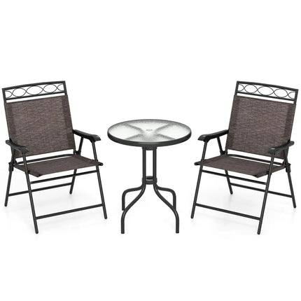 3 Pieces Outdoor Bistro Dining Furniture Set with 1.57 Inch Umbrella Hole - Brown - Patio Conversation Sets