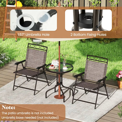 3 Pieces Outdoor Bistro Dining Furniture Set with 1.57 Inch Umbrella Hole - Brown - Patio Conversation Sets