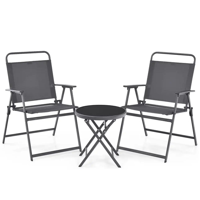 3 Pieces Outdoor Bistro Set with Folding Table and Chairs for Garden-Gray - Gray - Patio Conversation Sets