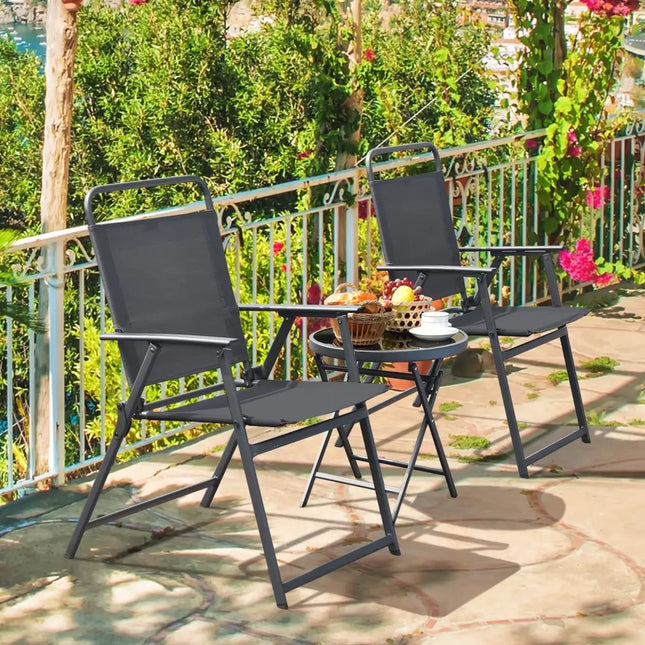 3 Pieces Outdoor Bistro Set with Folding Table and Chairs for Garden-Gray - Gray - Patio Conversation Sets