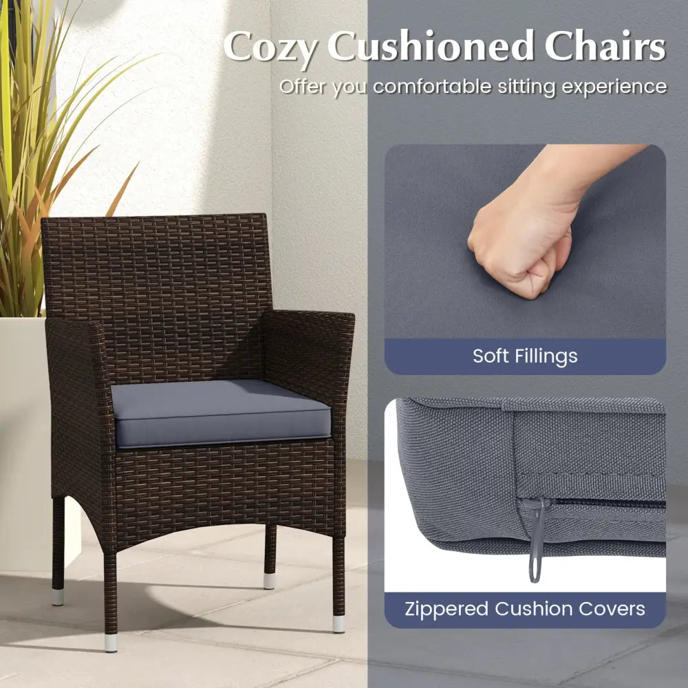 3 Pieces Outdoor Conversation Set with Cushioned Seat and Glass Tabletop-Gray - Gray - Patio Conversation Sets