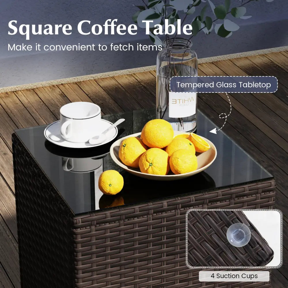 3 Pieces Outdoor Conversation Set with Cushioned Seat and Glass Tabletop-Gray - Gray - Patio Conversation Sets