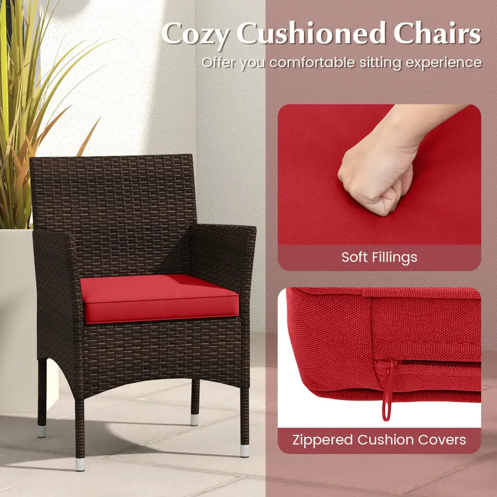 3 Pieces Outdoor Conversation Set with Cushioned Seat and Glass Tabletop-Red - Red - Patio Conversation Sets