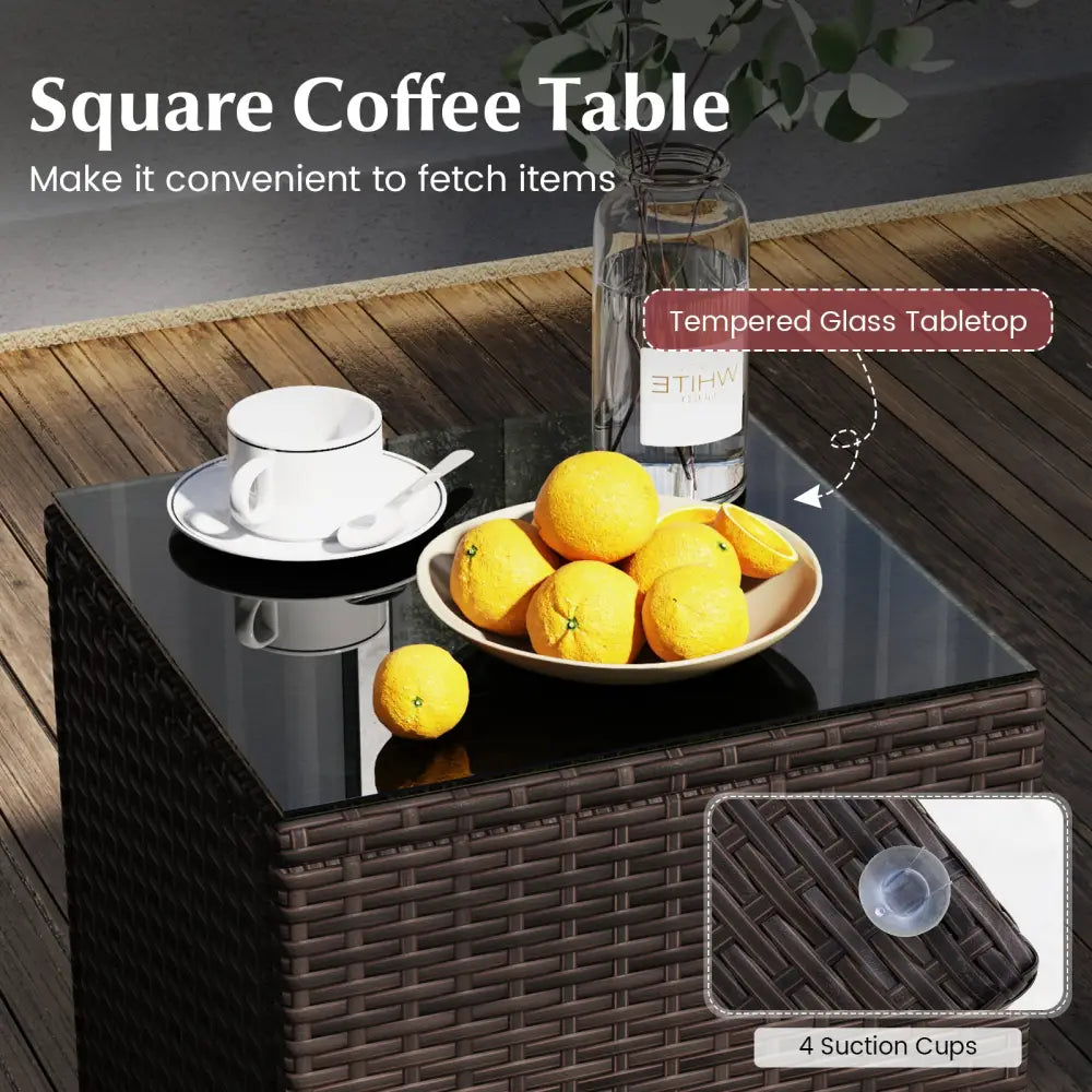 3 Pieces Outdoor Conversation Set with Cushioned Seat and Glass Tabletop-Red - Red - Patio Conversation Sets