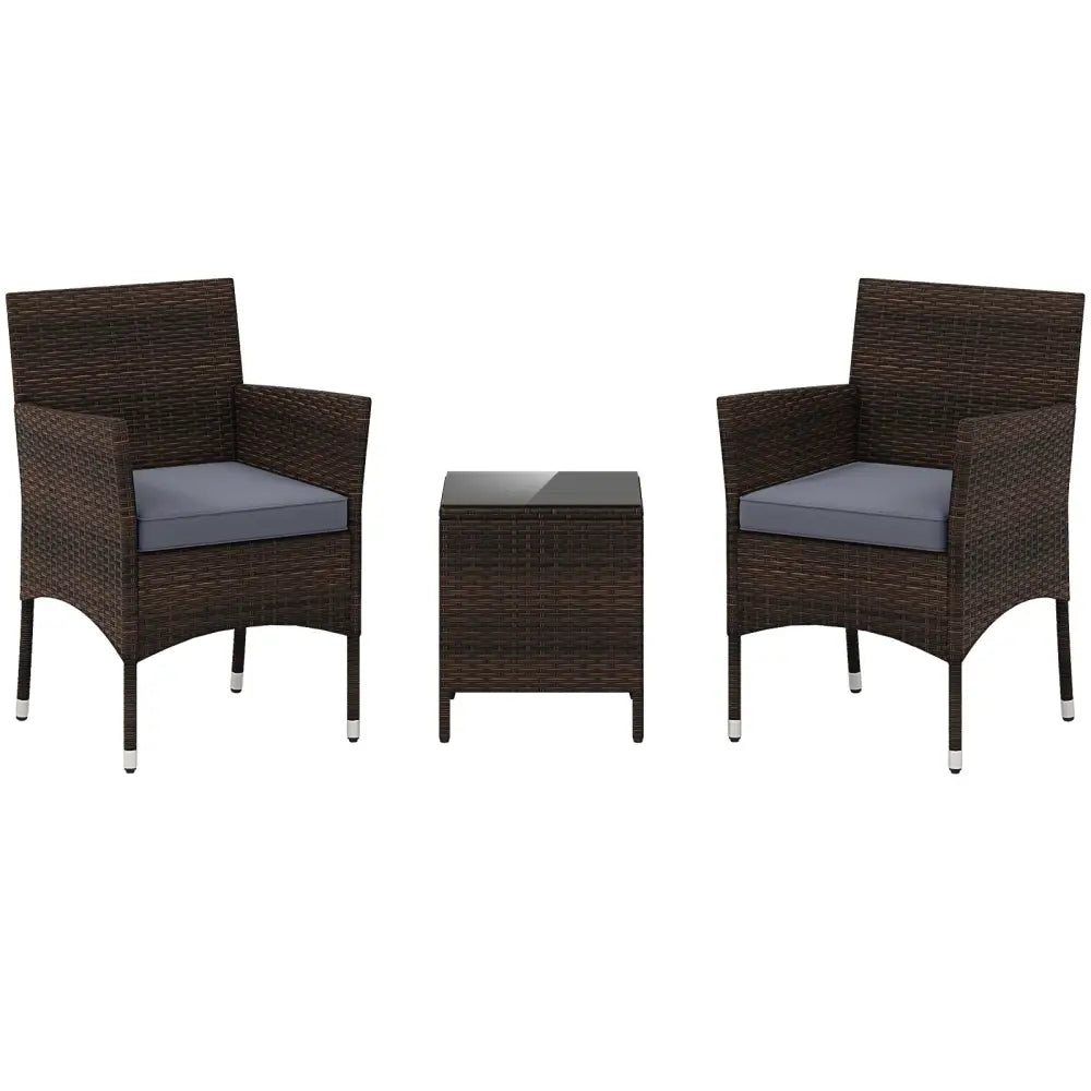 3 Pieces Outdoor Conversation Set with Cushioned Seat and Glass Tabletop-Gray - Gray - Patio Conversation Sets