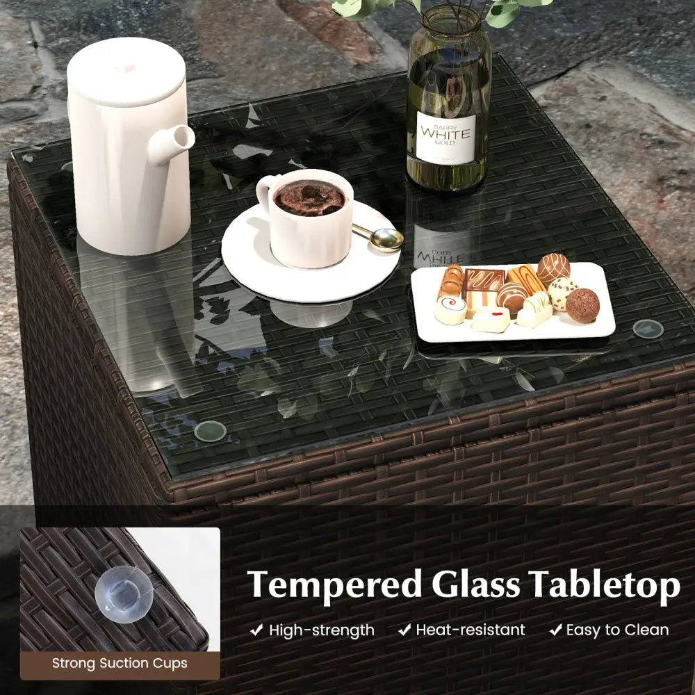 3 Pieces Outdoor Conversation Set with Cushioned Seat and Glass Tabletop-Beige - Beige - Patio Conversation Sets