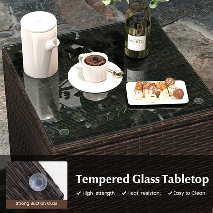 3 Pieces Outdoor Conversation Set with Cushioned Seat and Glass Tabletop-Beige - Beige - Patio Conversation Sets