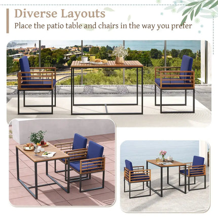 3 Pieces Outdoor Dining Set with 2 Acacia Wood Armchairs and Dining Table-Navy - Navy - Patio Dining Sets