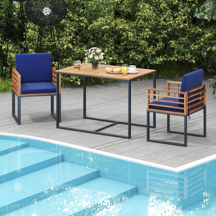 3 Pieces Outdoor Dining Set with 2 Acacia Wood Armchairs and Dining Table-Navy - Navy - Patio Dining Sets