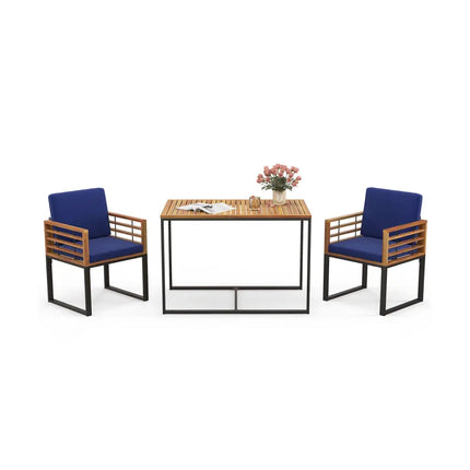 3 Pieces Outdoor Dining Set with 2 Acacia Wood Armchairs and Dining Table-Navy - Navy - Patio Dining Sets