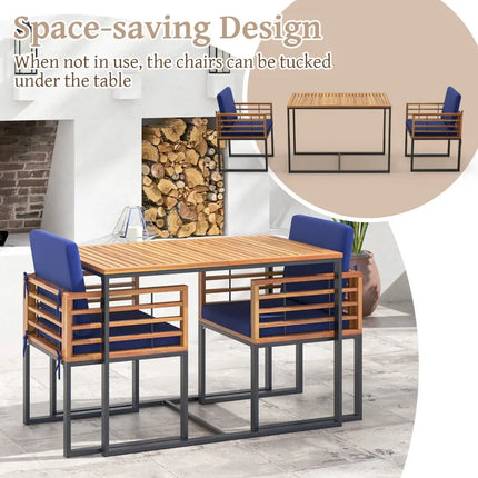 3 Pieces Outdoor Dining Set with 2 Acacia Wood Armchairs and Dining Table-Navy - Navy - Patio Dining Sets