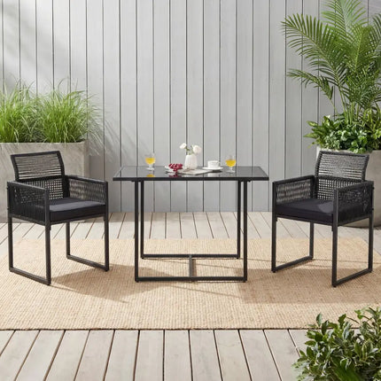 3 Pieces Outdoor Dining Set with Folding Backrest and Seat Cushion-Black - Black - Patio Dining Sets