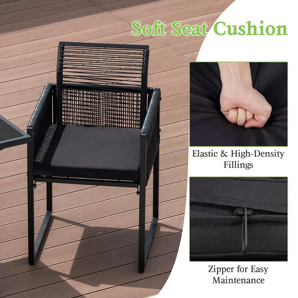 3 Pieces Outdoor Dining Set with Folding Backrest and Seat Cushion-Black - Black - Patio Dining Sets