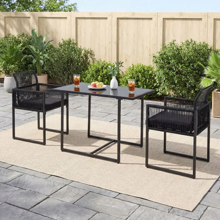 3 Pieces Outdoor Dining Set with Folding Backrest and Seat Cushion-Black - Black - Patio Dining Sets