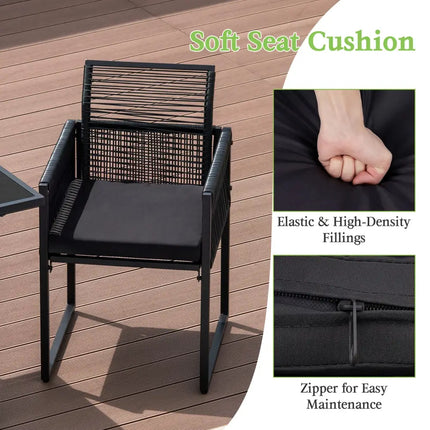 3 Pieces Outdoor Dining Set with Folding Backrest and Seat Cushion-Black - Black - Patio Dining Sets