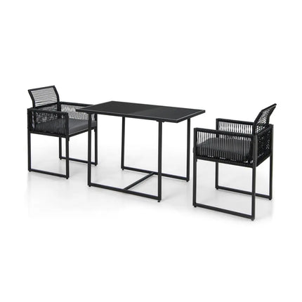 3 Pieces Outdoor Dining Set with Folding Backrest and Seat Cushions-Gray - Gray - Patio Dining Sets